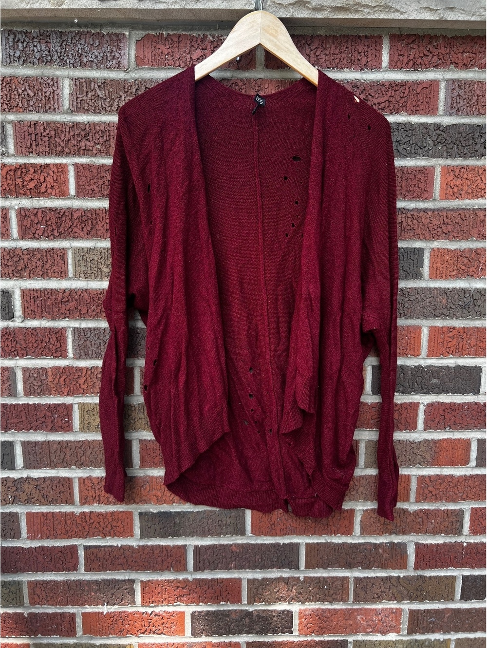 Express Burgundy Distressed Loose Knit Open Sweater Cardigan